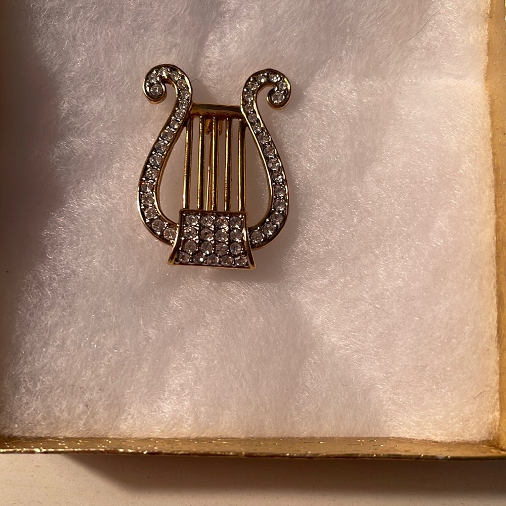 Crystal Harp Brooch Vintage